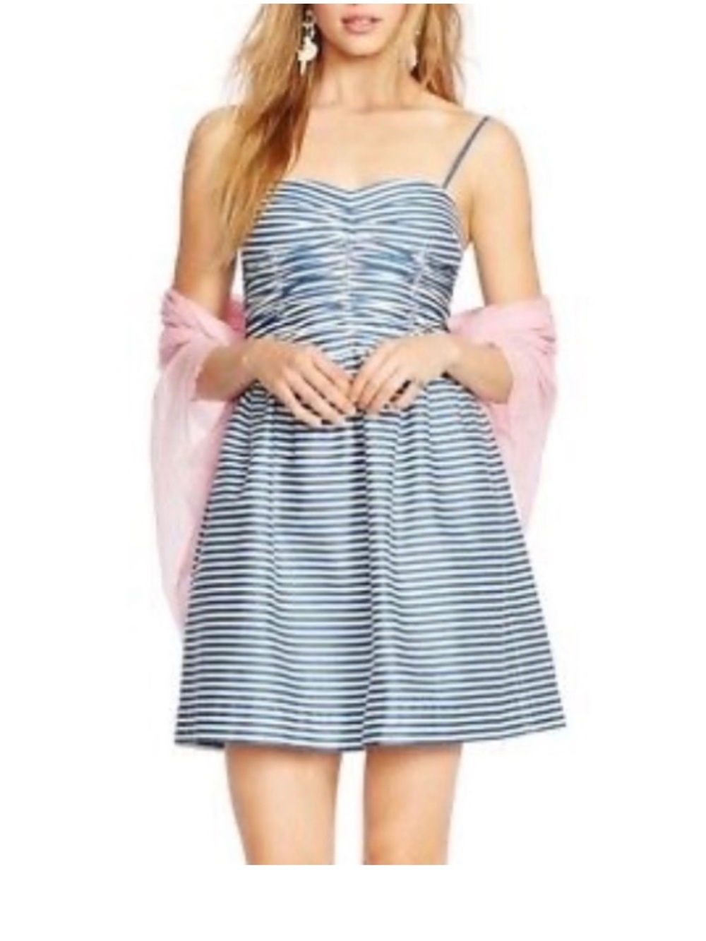 Polo Ralph Lauren Navy& Ivory Striped Spaghetti-Strap Mini Dress/ 4/ NWT